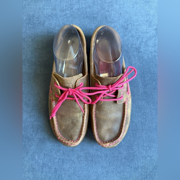 Twisted X Slip On Driving Moccasin Women’s SZ 8.5 M Brown Pink Breast Cancer - Picture 2 of 9